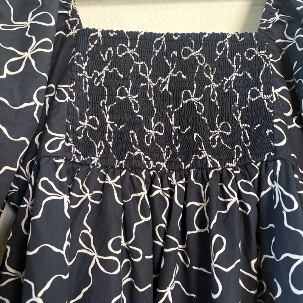 Abercrombie & Fitch Black Puff Sleeve Mini Dress with White Loop Print - Picture 5 of 7